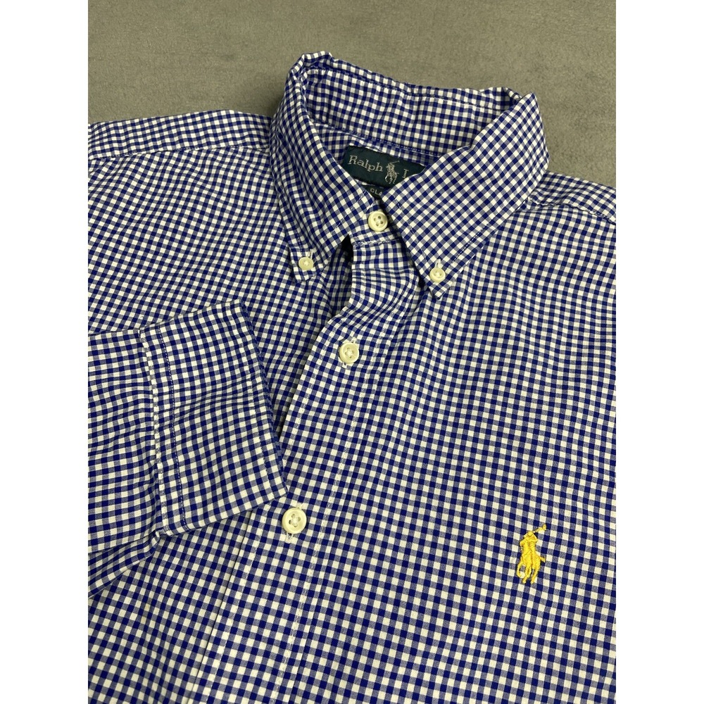 Ralph Lauren Shirt Mens Medium Blue Gingham Check Classic Fit Preppy Casual Pony
